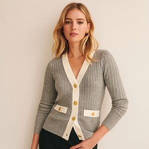 Adrianna Papell Cable Knit Cardigan Gold Button | Old Money Classic Sz‎ S